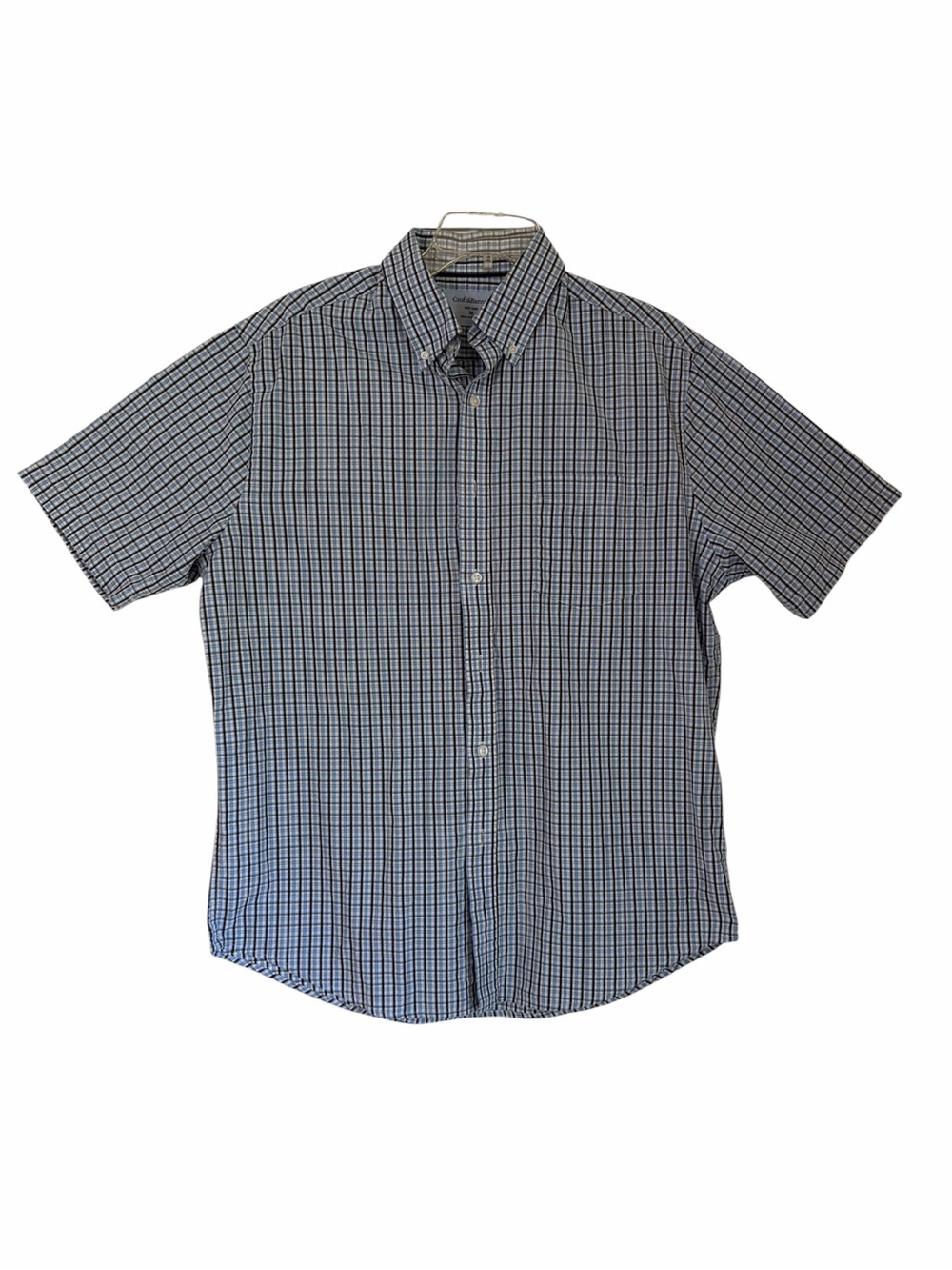 croft & barrow Blue and White Short-Sleeve Button-Down Check Shirt